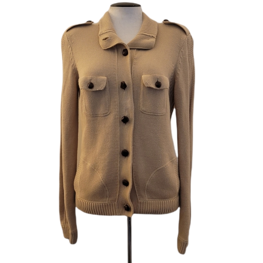 Lauren Ralph Lauren Tan Knit Button Front Jacket M